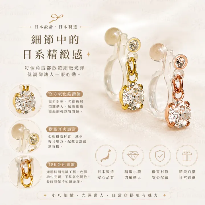 水鑽樹脂無孔耳夾｜日本製夾式耳環 圖3
